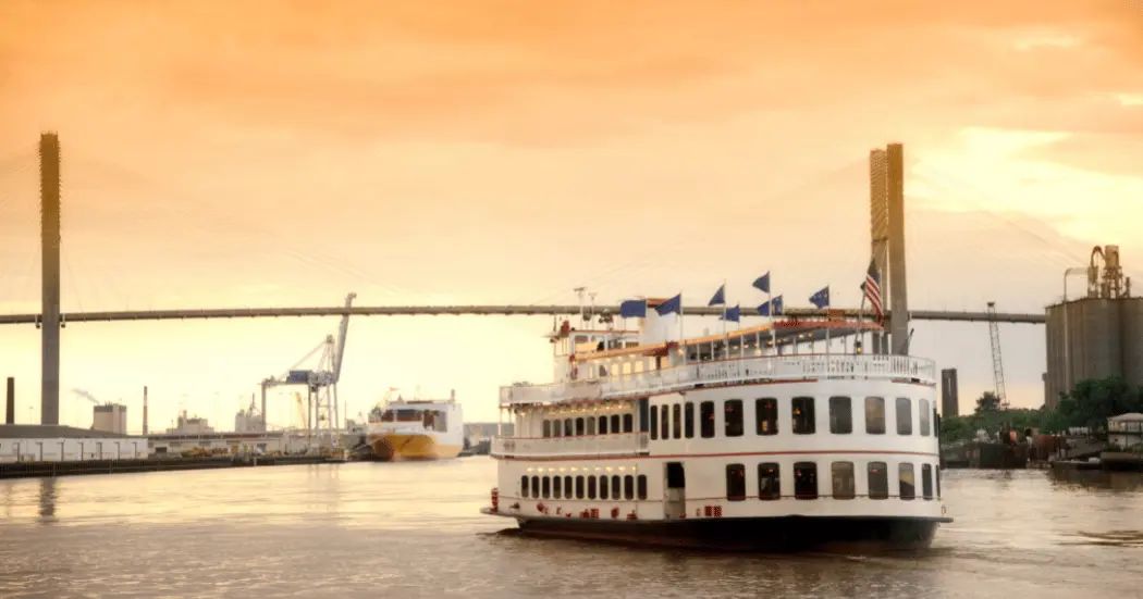 A steamboat tour happening on the water in Savannah GA