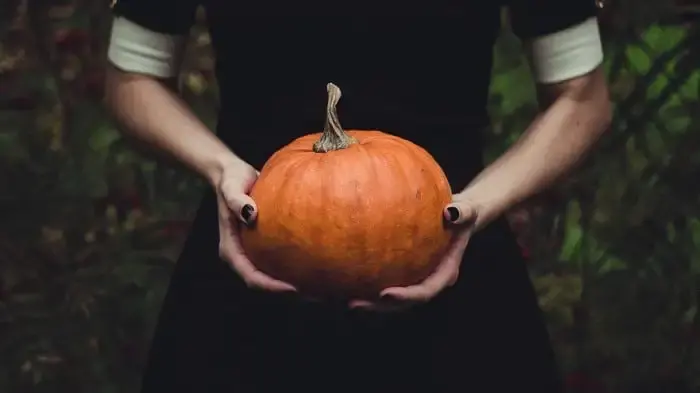 someone holding a small pumpkin