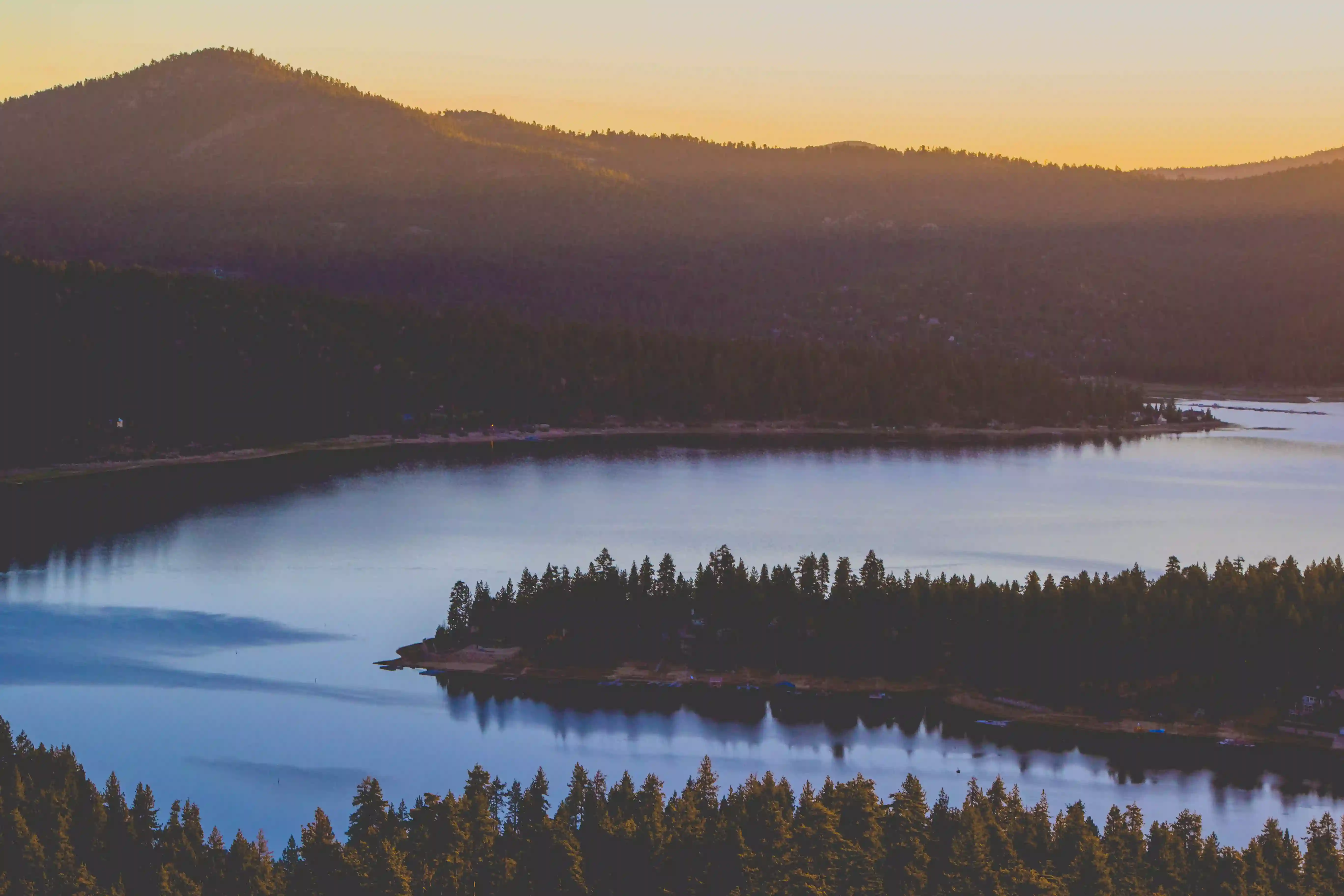 big bear lake california at sunset