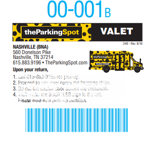 an example of a valet parking ticket.