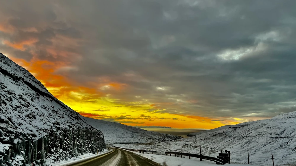 Sunset in the Faroe Islands in winter